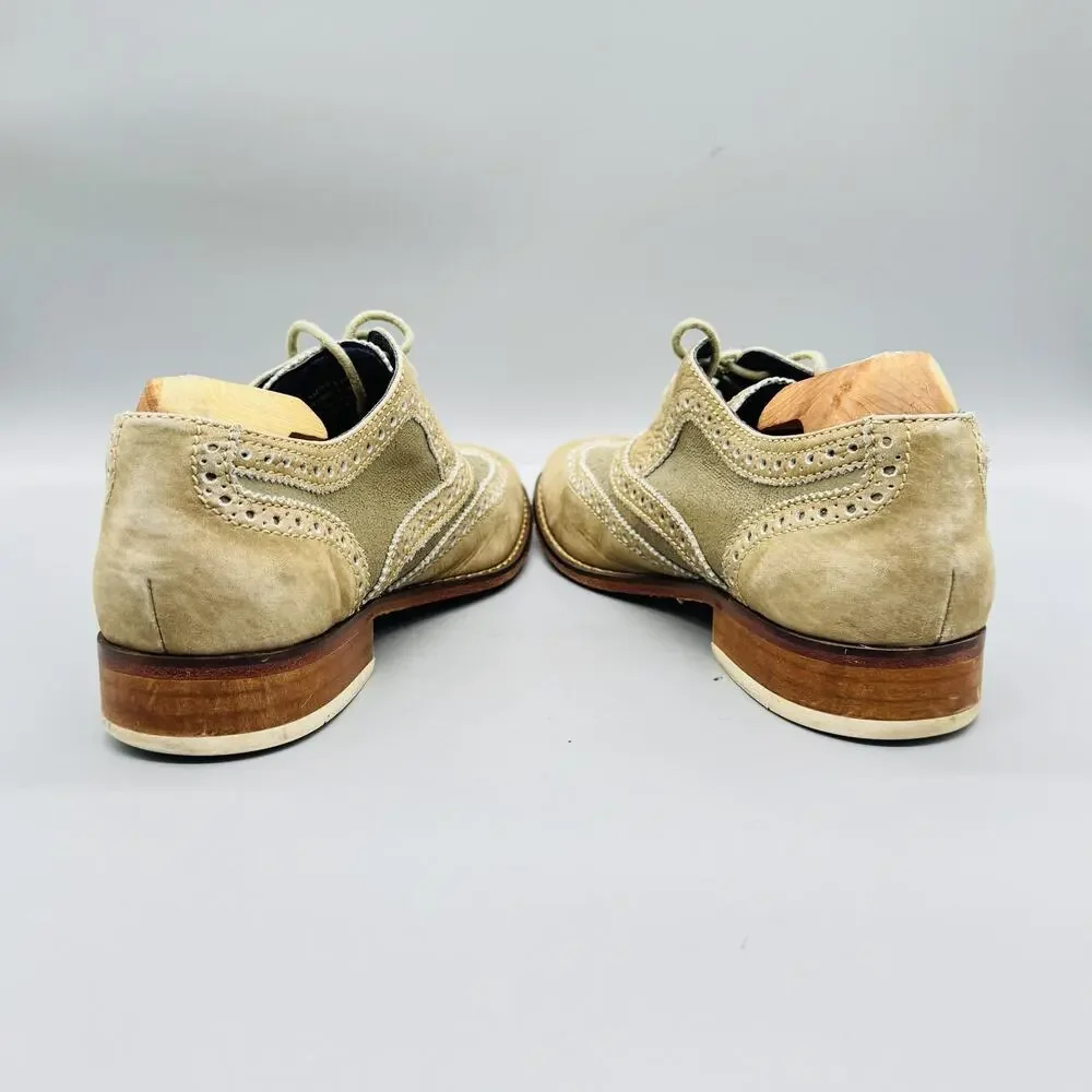 Cole Haan Shoes Mens 9 Beige Green Suede Wingtip Oxford Dress Brogue Rubber Sole
